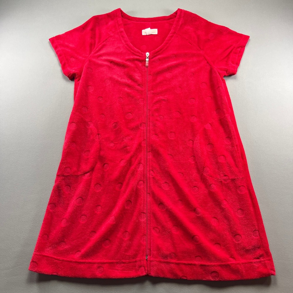 Stan Herman Lounge Dress Womens Large Red Embossed Fleece Full Zip Sleepwear